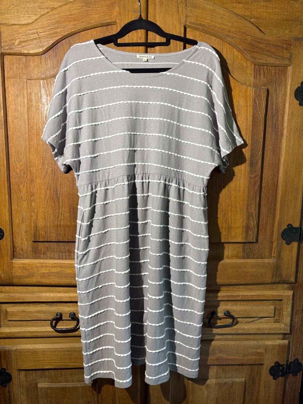 JessaKae Grey and White Striped Midi Dress